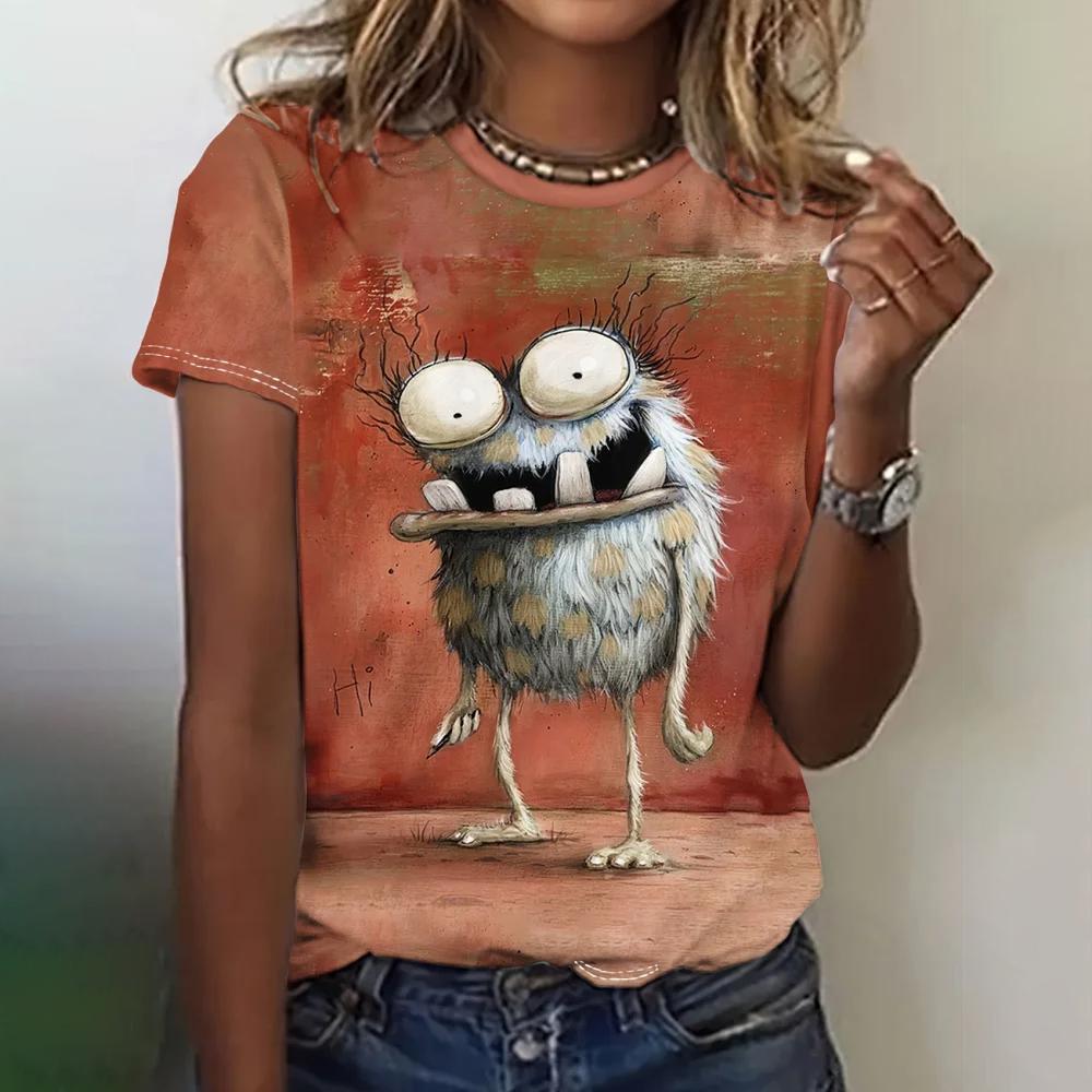 XXS-6XL Большие размеры Женская футболка Cattoon Графический принт Повседневный круглый вырез Короткие рукава Топы Футболки Женские футболки Одежда