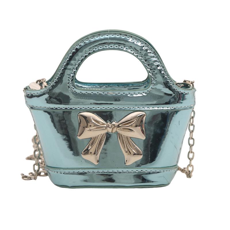 2024 Блестящая лаковая мини-сумка-корзинка через плечо с лазерной цепочкой для детей и женщин