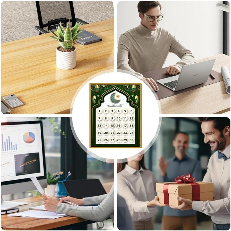 Acrylic Desktop Ramadan Advent Calendar with Base, Ethnic Home Table Eid Decoration, Countdown To Eid Holiday Craft