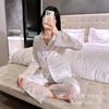 Стиль феи новый атласный топ с принтом и кружевом, с кружевной отложной воротником, и брюки, новый китайский женский костюм