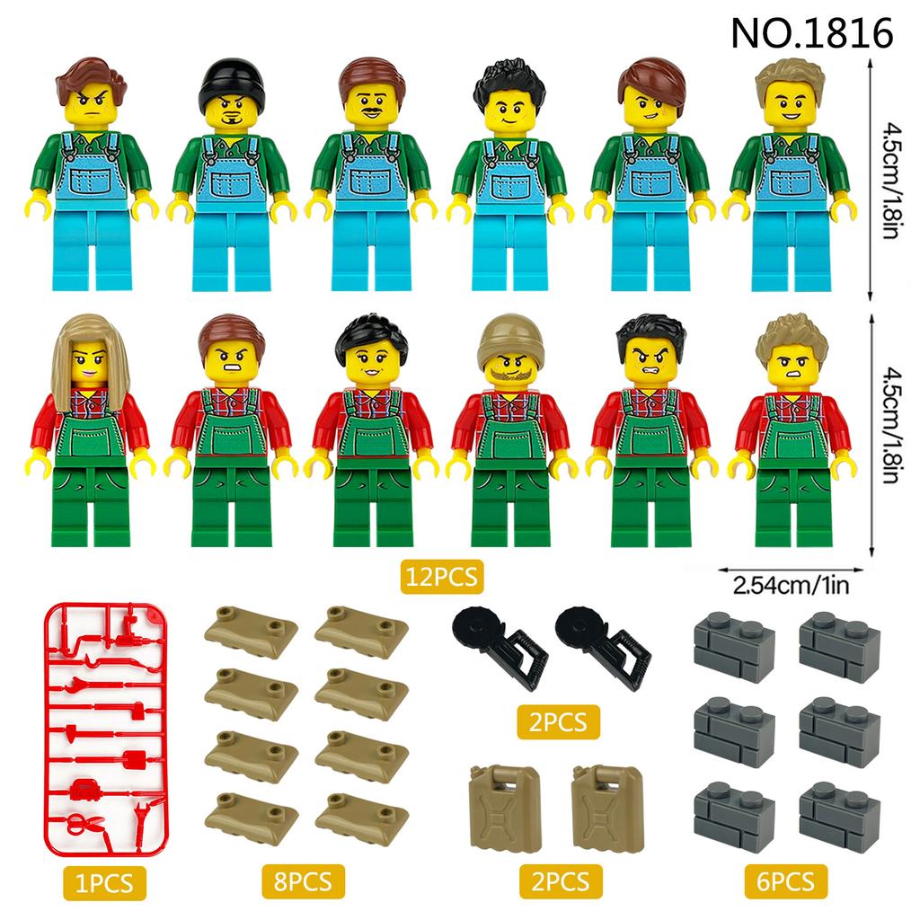 1816 12 шт., мультяшная кукла Happy Farm Farmer, детская игрушка-строительный блок
