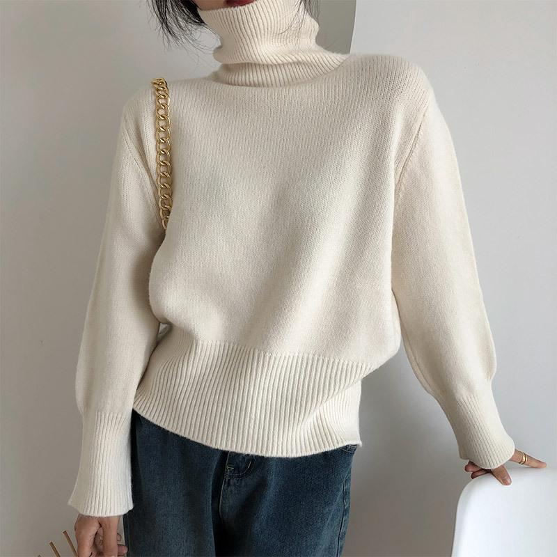 Кашемировый вязаный свитер с воротником большого размера, женский зимний утепленный однотонный базовый пуловер, женский повседневный мягкий джемпер с длинными рукавами