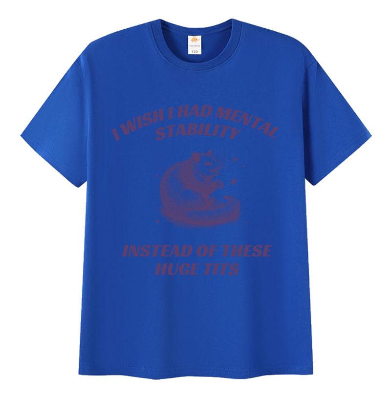Funny I Wish I Had Mental Stability Racoon Meme T Shirts Men Women's Casual High Quality Oversized Cotton T-shirt Harajuku Tops