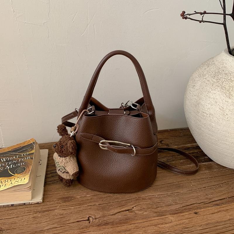 Сумка с узором «личи» — мягкая кожаная сумка-ведро — универсальная сумка через плечо для поездок на работу.