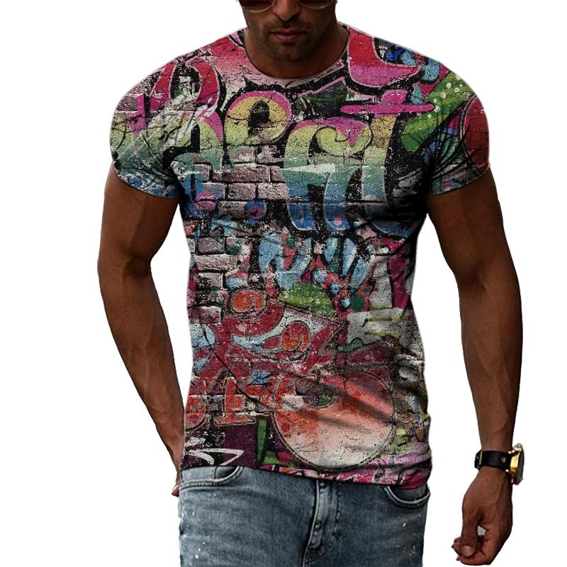 Летняя повседневная мужская футболка с креативным граффити и 3D-печатью, индивидуальный молодежный модный тренд, топ с короткими рукавами и круглым вырезом