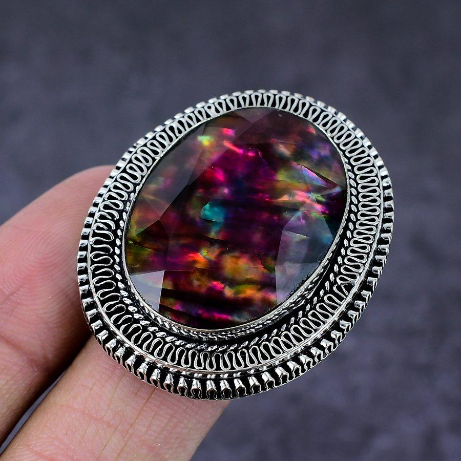 Кольцо из серебра 925 пробы с натуральным аммолитом, размер 8, t5W31