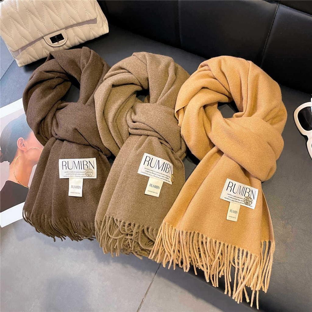 Земляной цвет, базовый однотонный большой шарф с кисточками, темперамент, утолщенная теплая шаль, мягкая клейкая шея