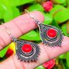 Italian Red Coral Gemstone Handmade 925 Sterling Silver Gift Earring 2.13" C8j59
