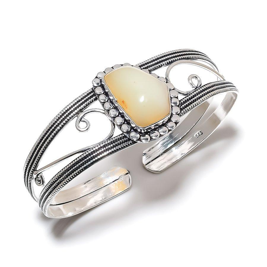 Chrysoprase Gemstone Handmade 925 Sterling Silver Cuff Bangle Adjustable SU-10155