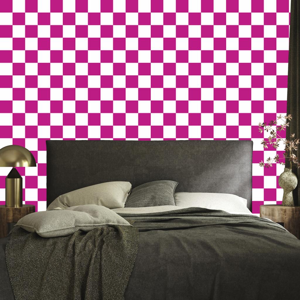 Checkerboard wallpaper purple, white and powder pink 50x1000