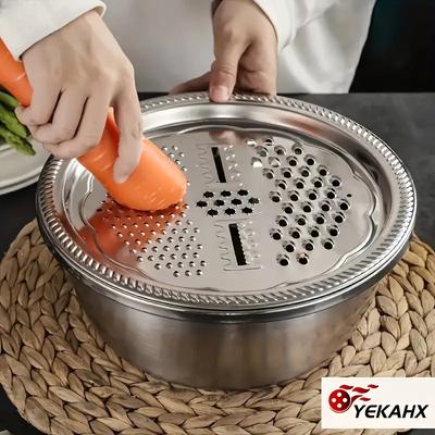 Трехкомпонентная многофункциональная толстая нержавеющая терка, миска для слива, кухонное сито для мытья риса, терка-шинковка, артефакт
