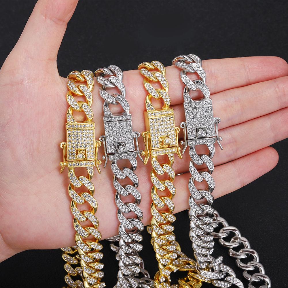 13 мм зубец кубинская цепочка-цепочка для мужчин хип-хоп Iced Out Bling Роскошное ожерелье со стразами, рэперское женское ювелирное изделие