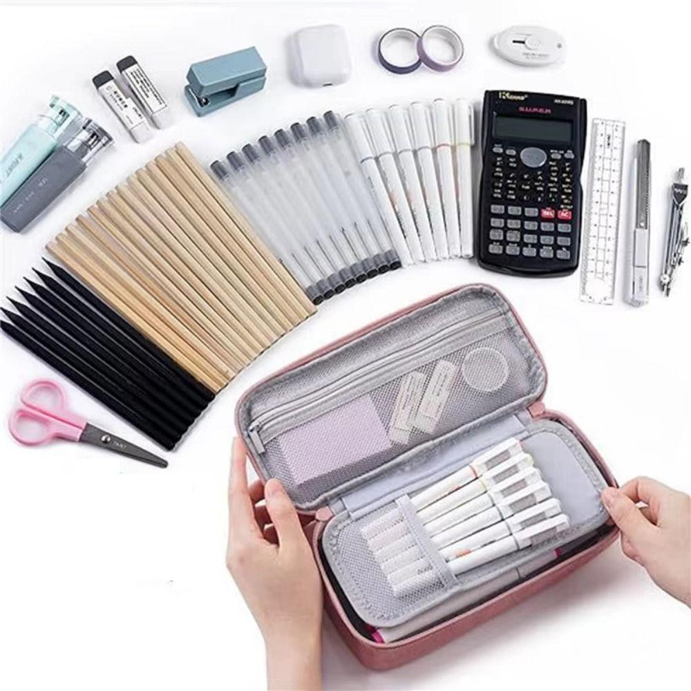 Large Capacity Student Stationary Boxes Double Zipper Pencil Case Pen Bag  Stationery Organizer