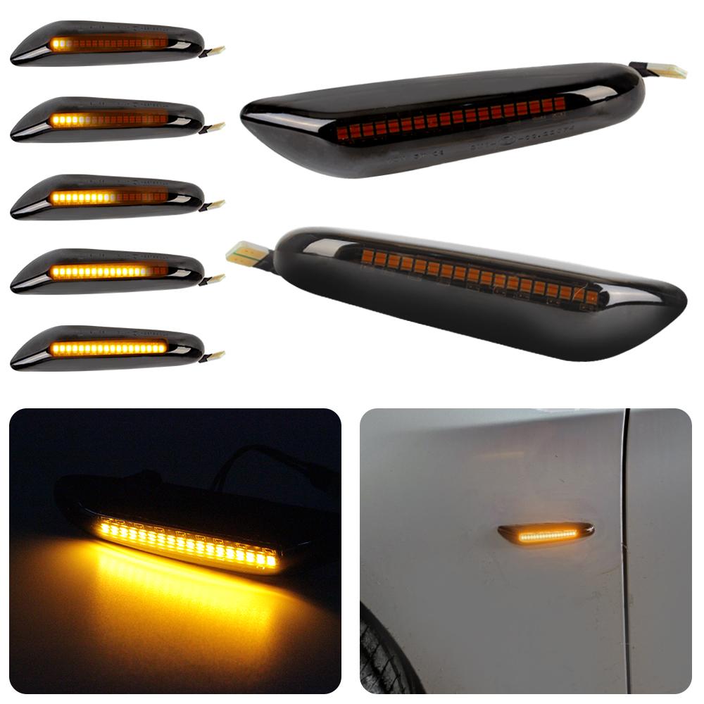 Дымовые линзы, динамический плавный светодиодный указатель поворота, боковой габаритный фонарь, 2 шт., автомобильный свет для BMW E90 E91 E92 E93 E60 E87 E82 E46, мигалка, последовательная лампа