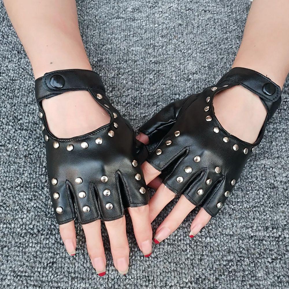 Дэнс-панк Хэллоуин Заклепки Перчатки Модные аксессуары Митенки из искусственной кожи Перчатки без пальцев