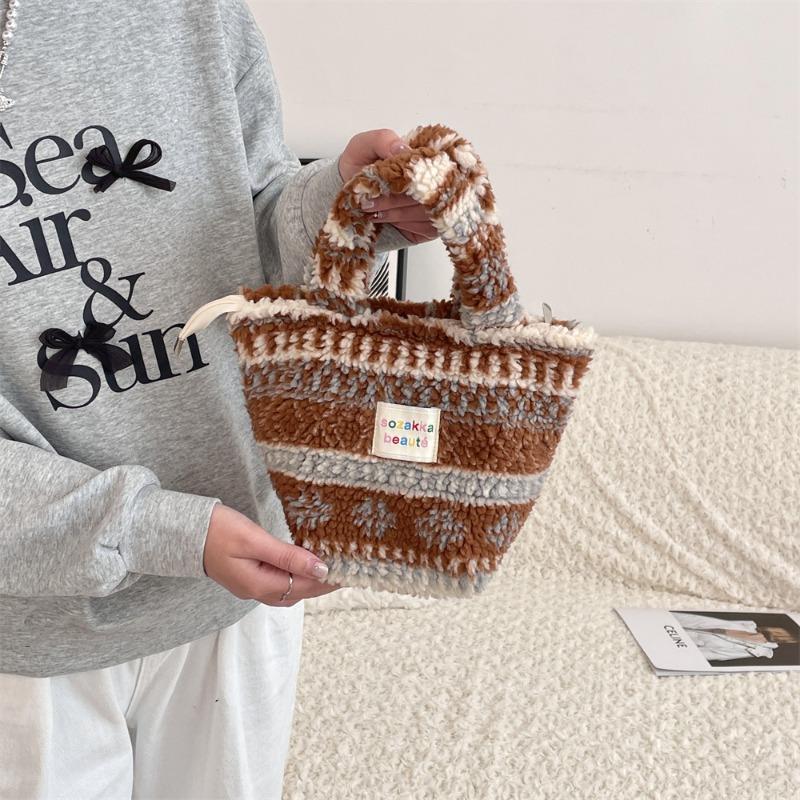 11 Новая зимняя плюшевая сумка женская сумка для бенто в горошек сумка для покупок для работы