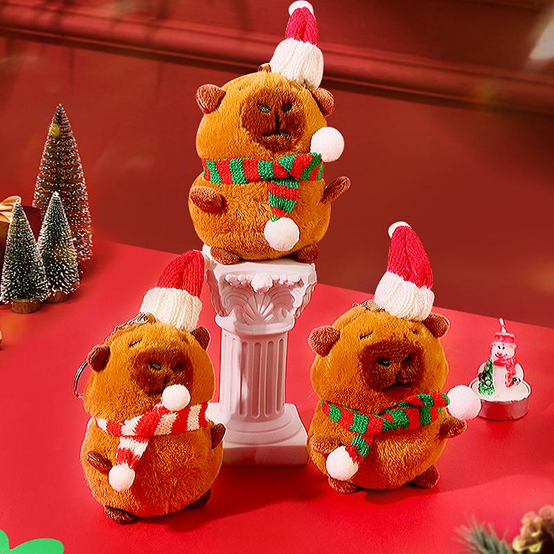 Мультяшная милая рождественская шерстяная шапка шарф капибара плюшевая кукла кулон брелок рюкзак подвески орнамент