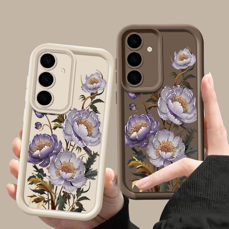 Ударопрочный задний чехол с узором из фиолетовых цветов для Samsung S25 S26 S24 S23 S22 Ultra A15 A55 A35 A34 A53 A54 A16 A26 A36 A56 A17 A27 A37 A57