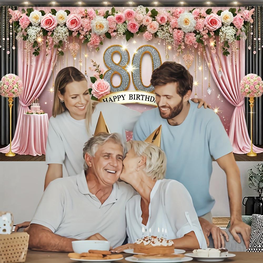 Фоновый баннер для вечеринки в честь 80-летия, изготовленный из полиэстера, украшен золотой бриллиантовой цифрой "80".