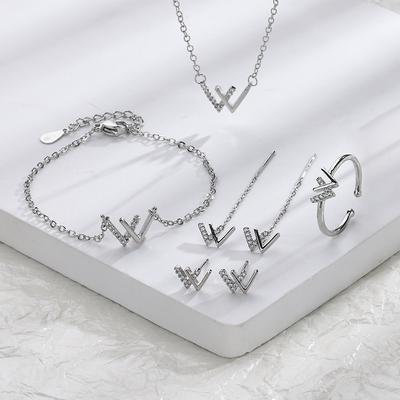 Персонализированное модное кольцо Xw Flash Diamond W Letter Серьги Двойной браслет V Niche Ожерелье