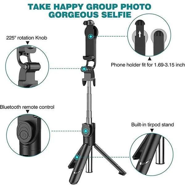 3 In 1 Selfie Stick Phone Tripod Extendable Monopod with Bluetooth Remote for Smartphone Selfie Stick