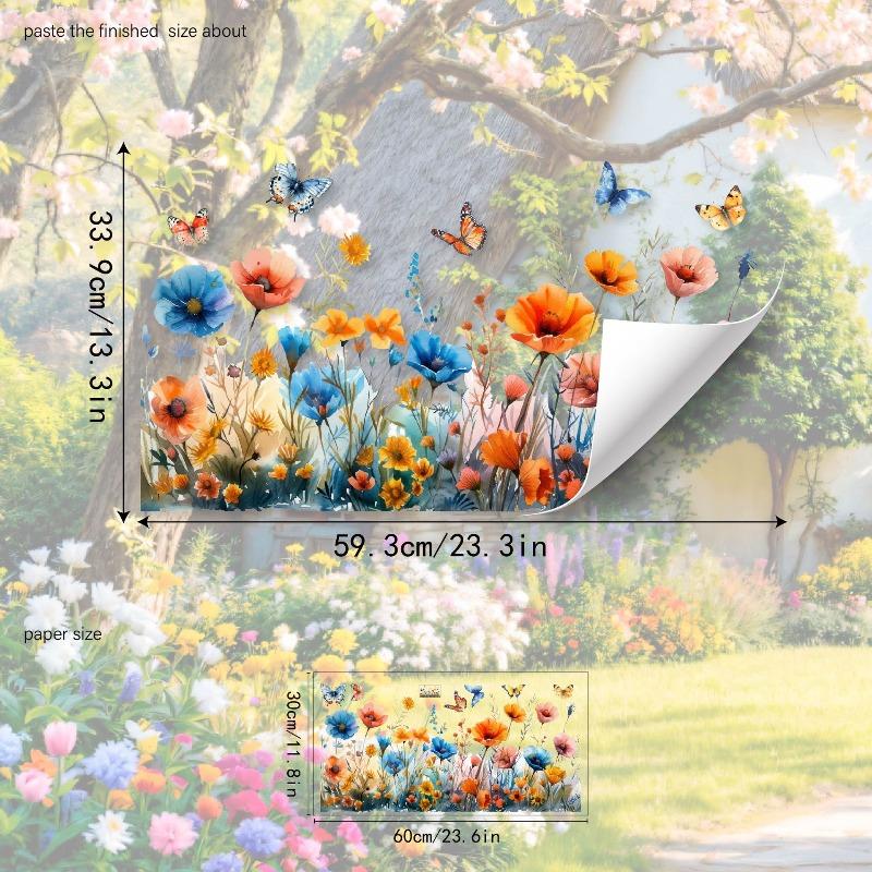 Красочные цветы и бабочки Электростатическая наклейка на стену для окон