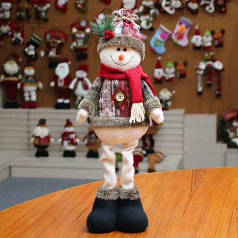 Christmas Ornament Retractable Snowman Reindeer Santa Plaid Standing Home Decor Doll Gift for Kids 2024 New Year Decorations