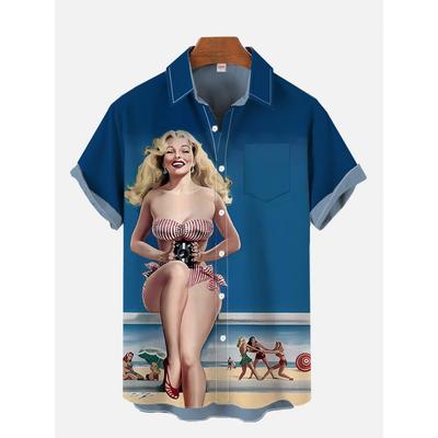 Винтажный постер 1980-х годов с девушкой в стиле пин-ап, сексуальные девушки, блондинка, красавица, 3D-принты, мужские рубашки с короткими рукавами для мужчин, модные гавайские рубашки