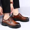 Туфли мужские из натуральной кожи на шнуровке, оксфорды на толстой платформе, деловая обувь, официальная обувь с круглым носком, винтажная обувь