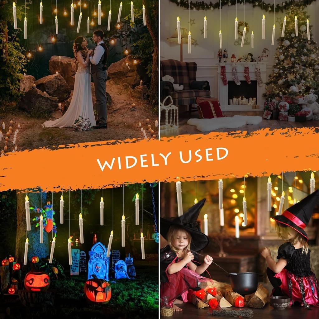 Flameless Floating LED Candles Set with Magic Wand Remote Control Warm White Flickering Light for Christmas Wedding Decor
