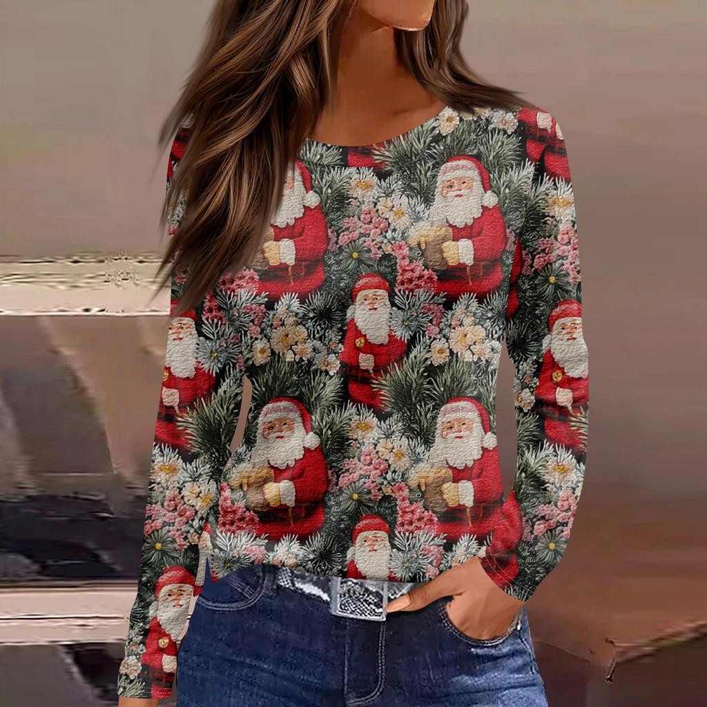 Женская модная повседневная свободная футболка с разрезом и круглым вырезом с длинным рукавом с принтом, женский топ