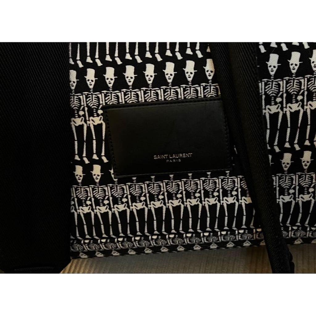 Б/у Оригинальный Рюкзак SAINT LAURENT с узором из черепов Холст Черный x Белый