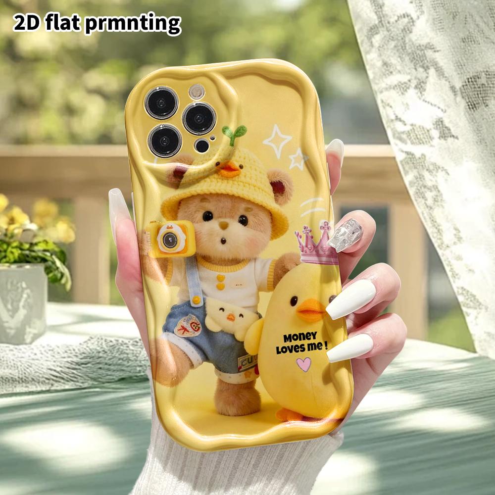Phone case: 2D flat design suitable for iPhone 18 17 16 15 14 13 Pro protective case, little yellow duck and little bear, perfect Christmas and Hallow