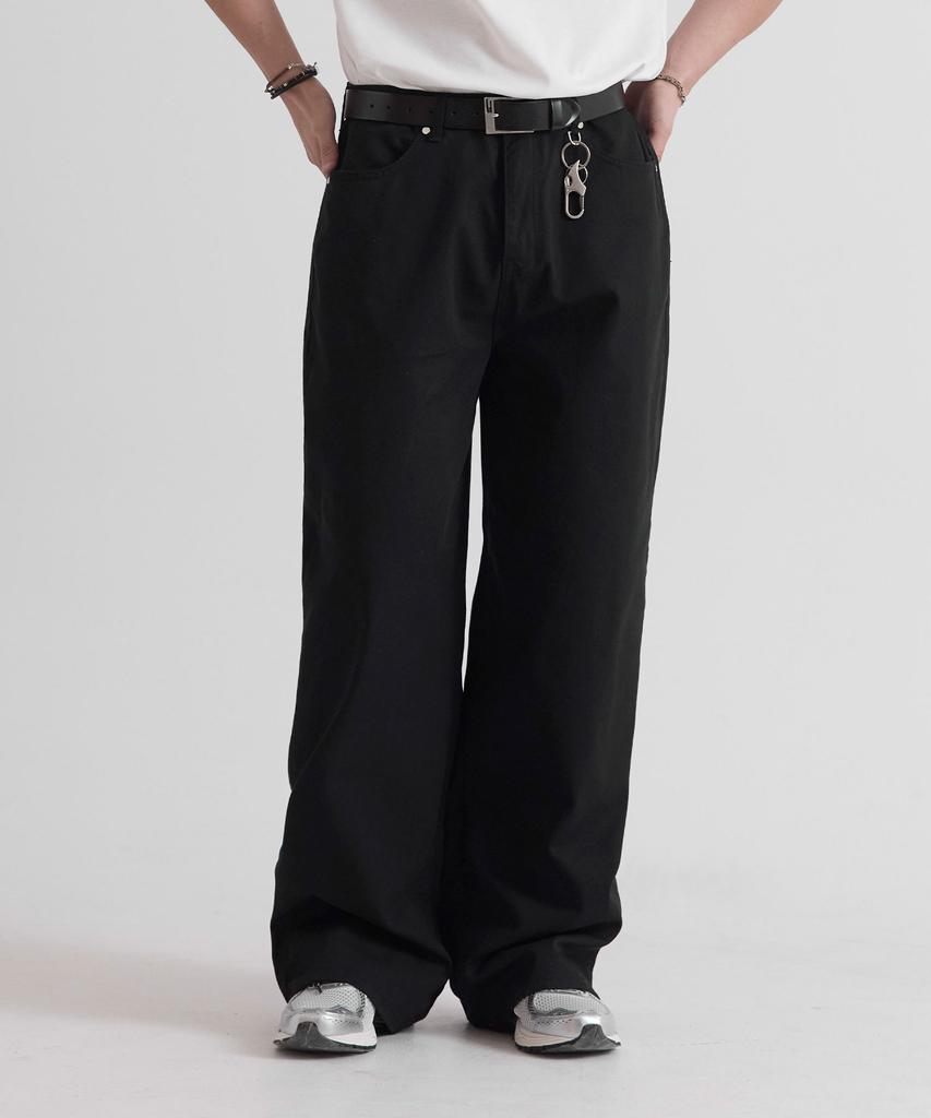 MINIMALCODE Ribbed Washed Cotton Wide Pants Black