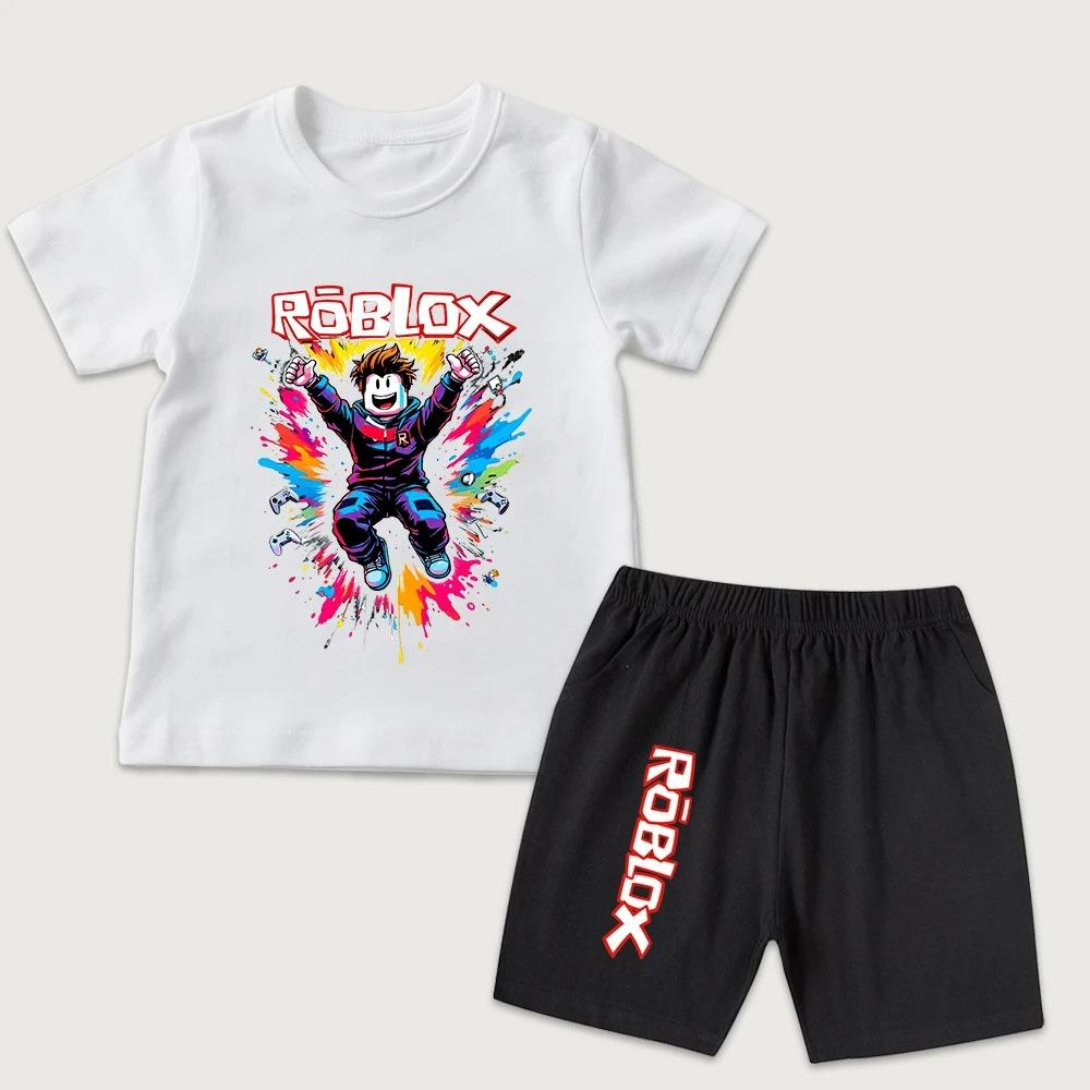Cartoon Printed Kids T-shirt and Shorts 2 Piece Set Summer Casual Outfit for Boys and Girls Childrens Clothing