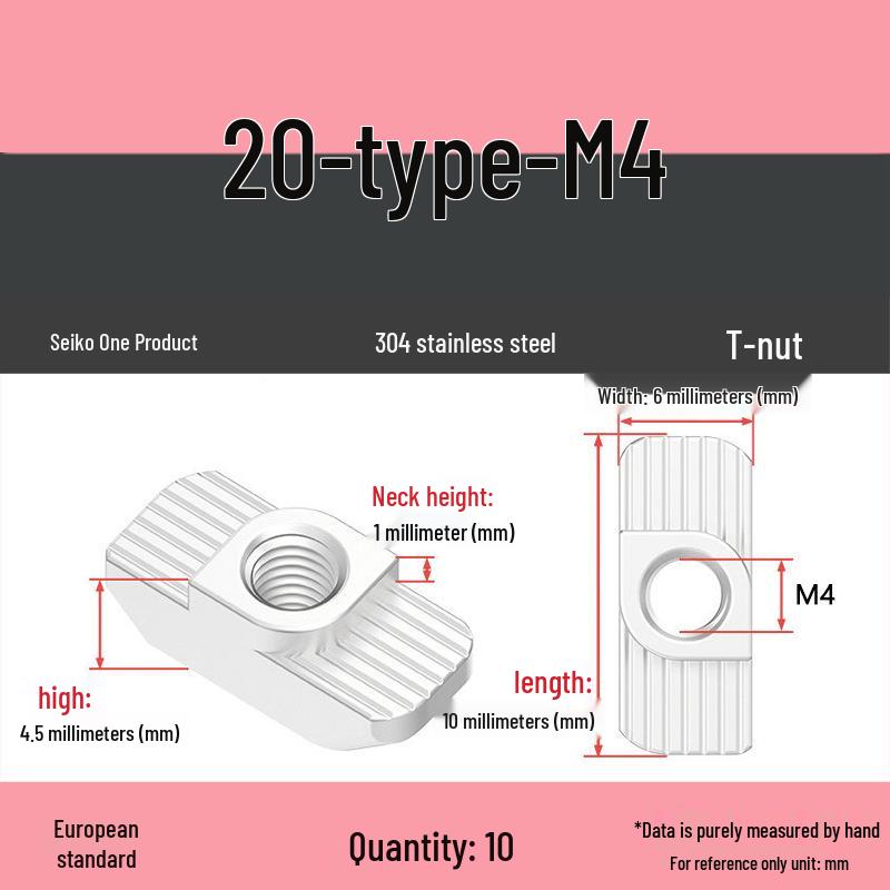 European Standard T-Slot Aluminum Profile Nuts: Wing Nuts M3-M8, Types 20/30/40/45.