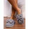 Cute Bowknot Soft Sole Fuzzy Slippers, Winter Cozy & Warm Slip On Plush Shoes, Comfy Closed Toe Home Slippers