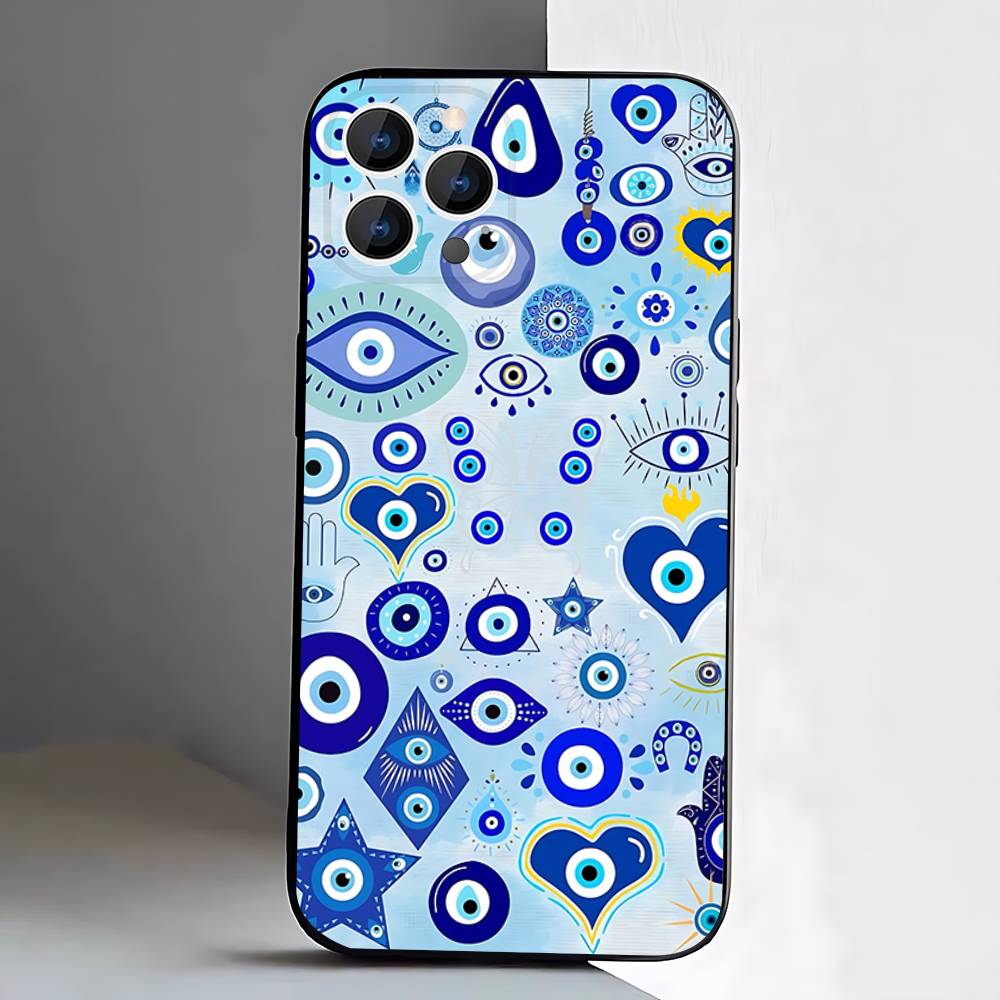Чехол на телефон 'Сглаз Счастливый глаз' Синий Для iPhone 17,16,15,14,13,12,Pro,Max,Plus,E,SE4,Air,Mini Черный Мягкая коробка