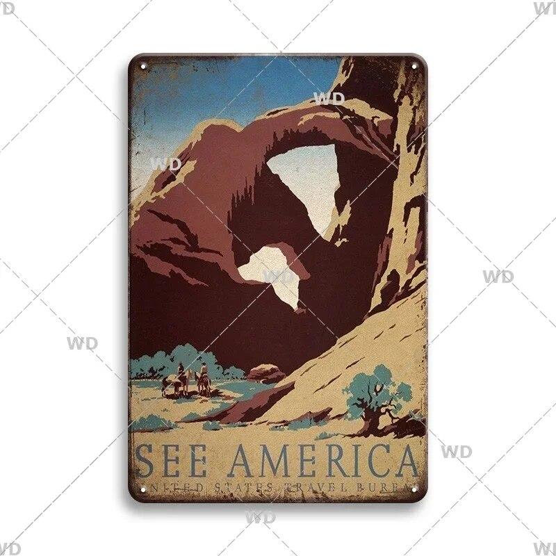 Tin Sign Landscape Paris Havana Tokyo Sydney Malibu Los Angeles Chicago City Metal Vintage Plaque Retro Decorative Plate Decor