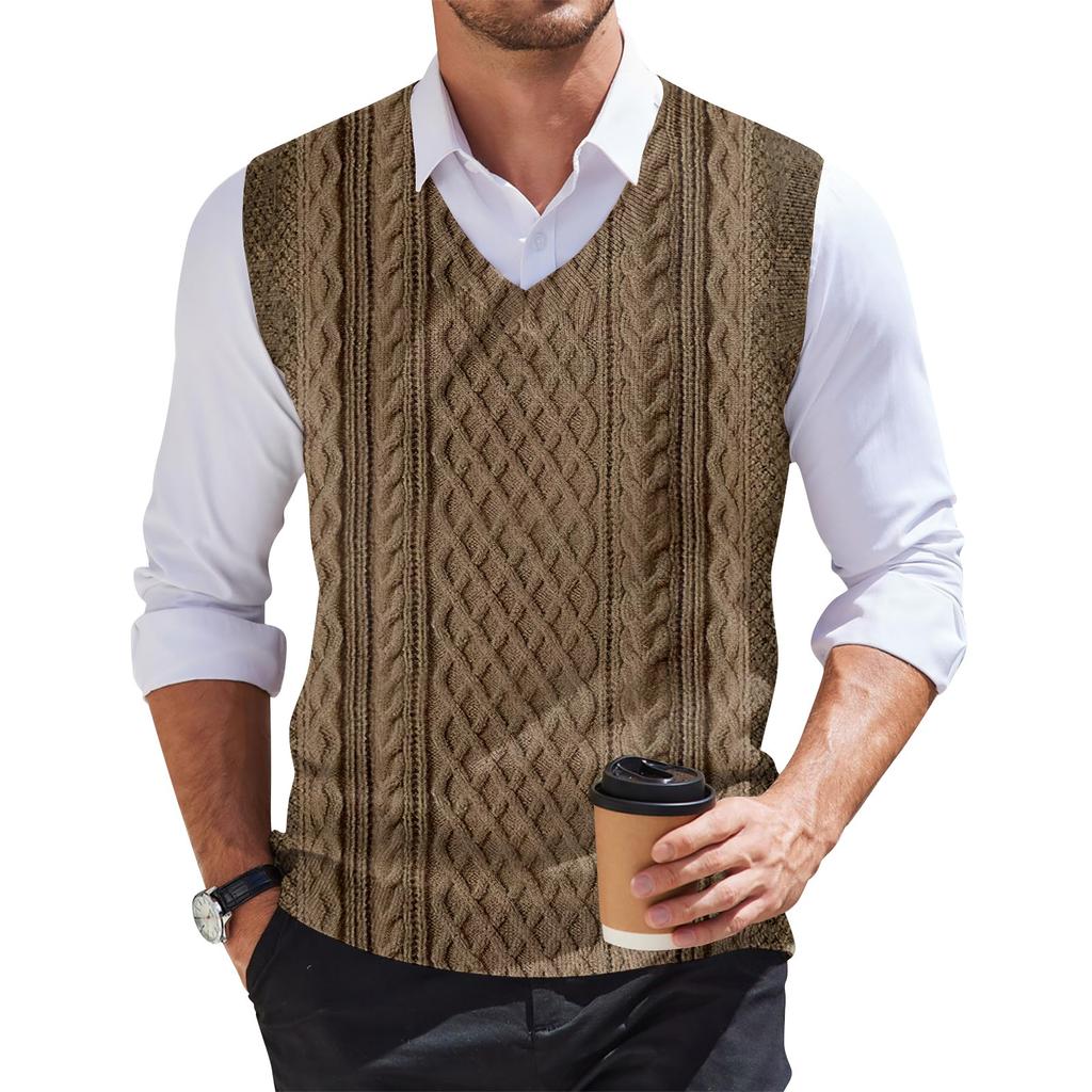 Men's Fashion Printed V-Neck Vest Sleeveless Knitted Pullover