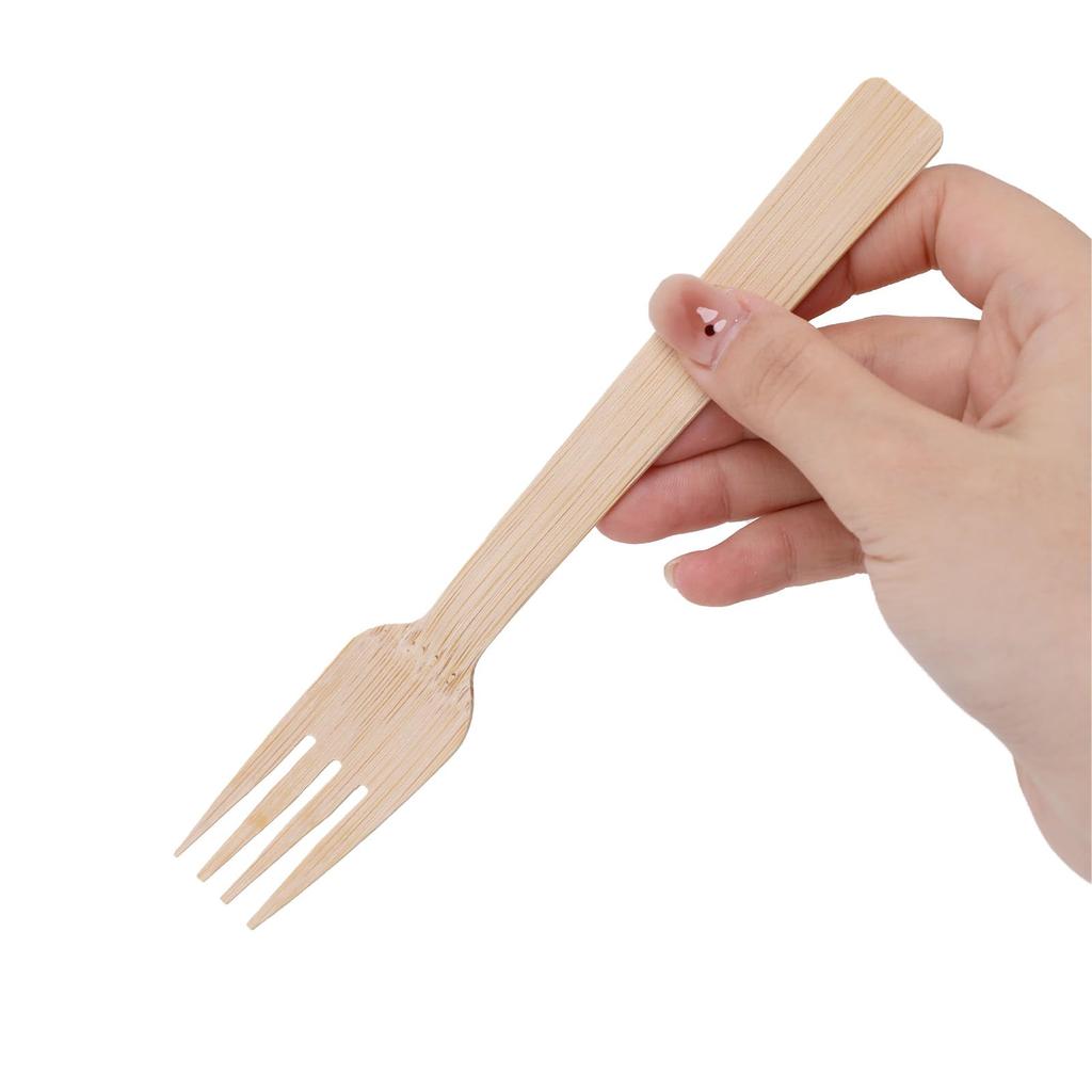 Одноразовые бамбуковые вилки HTB, 100 штук, 17 см, натуральный бамбук, неотбеленные, для коммерческого использования, на открытом воздухе, в кафе и на мероприятиях (HTB-BF100)