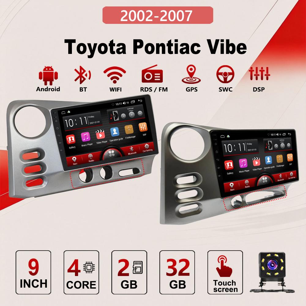 2DIN Android Автомобильная Радиомагнитола Car-Play, Toyota Pontiac Vibe 2002-2007, Мультимедийный Плеер Головное Устройство Стерео Навигация GPS BT WIFI, 2+32 ГБ