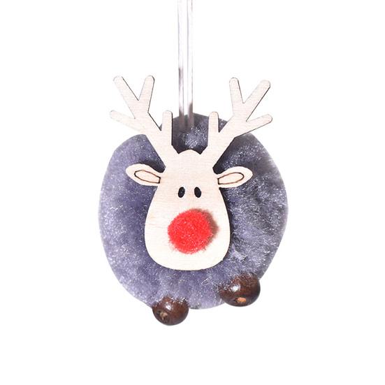 Pom Pom Reindeer Christmas Ornament Plush Elk Hanging Ornaments Wooden Deer Slices Xmas Tree Pendants for Home Party Holiday Decor