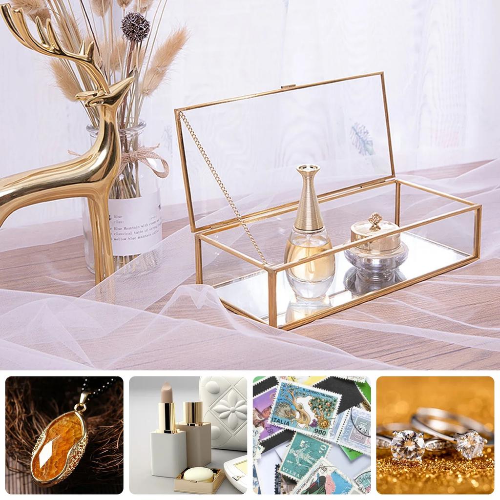 1/2 шт. стеклянная шкатулка для украшений прозрачная золотая прямоугольная винтажная ювелирная шкатулка для хранения ожерелий браслетов сережек
