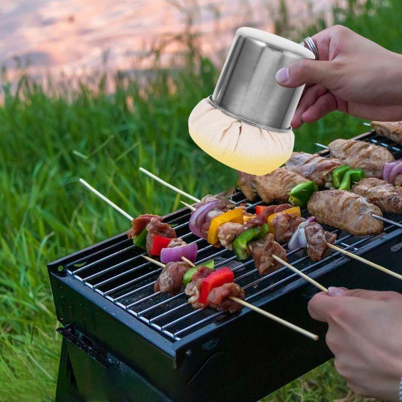 Multifunctional Stainless Steel Pancake Grease Brush with Tray Free Brush Crepe Oil Spreader Durable Oil Wiper Cloth Sauce