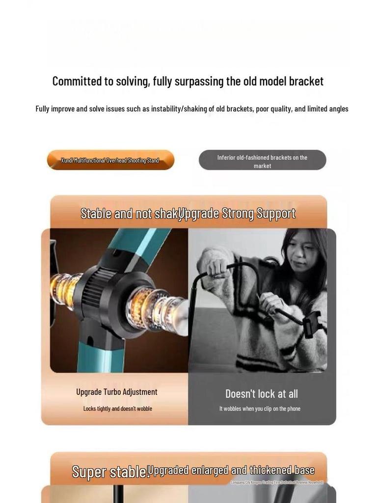 Multifunctional Floor & Bedside Mobile Phone Holder for Streaming, Overhead & Low-Angle Shots, Retractable Stand for Videos & TikTok