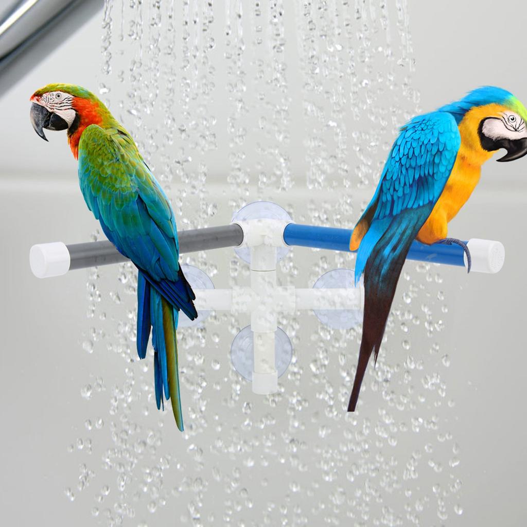 PVC Bird Bath Shower Bathing Perch Stand with Suction Cup for Parrot Macaw
