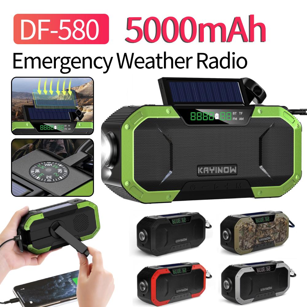 Аварийное погодное радио с ручным заводом, солнечное радио AM/FM, водонепроницаемое IPX5, уличный аварийный светодиодный фонарик, внешний аккумулятор 5000 мАч
