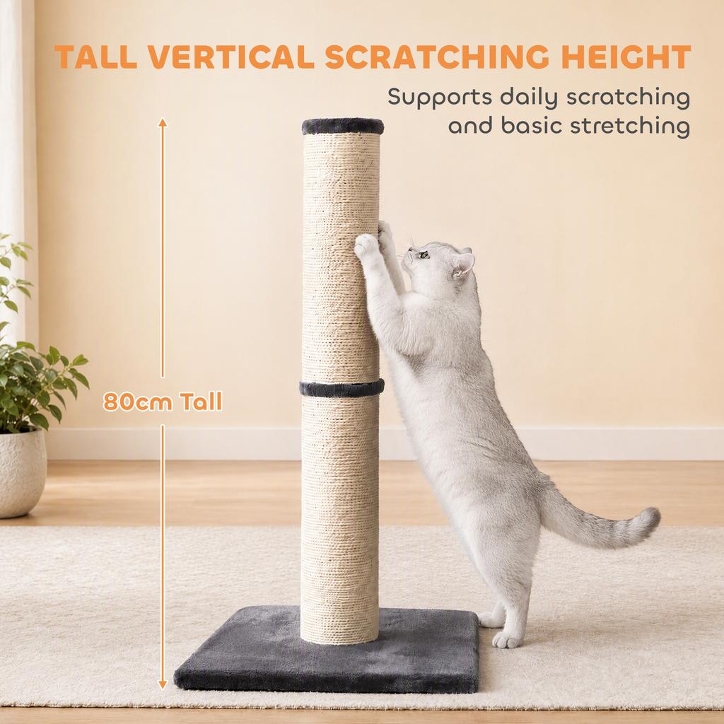 Cat Scratching Post, 80cm Tall Lightweight Claw Scratcher, Dark Grey