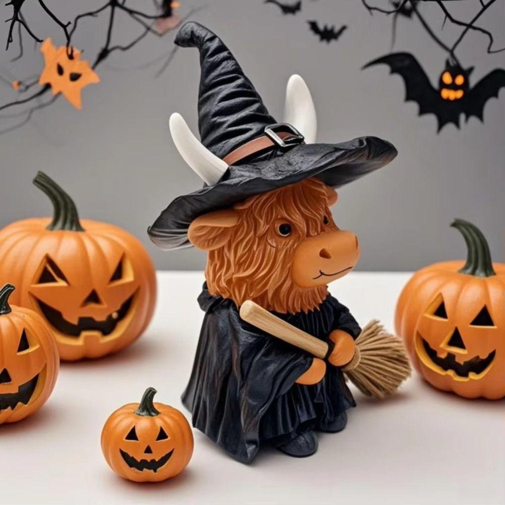 Funny Christmas Highland Cow Statue Cute Animal Sculpture Cow Figurine Desktop